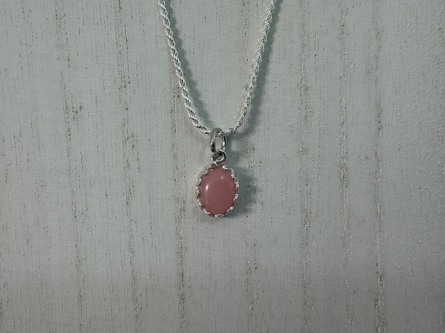 Pink Opal Pendant and Sterling Silver Rope Chain