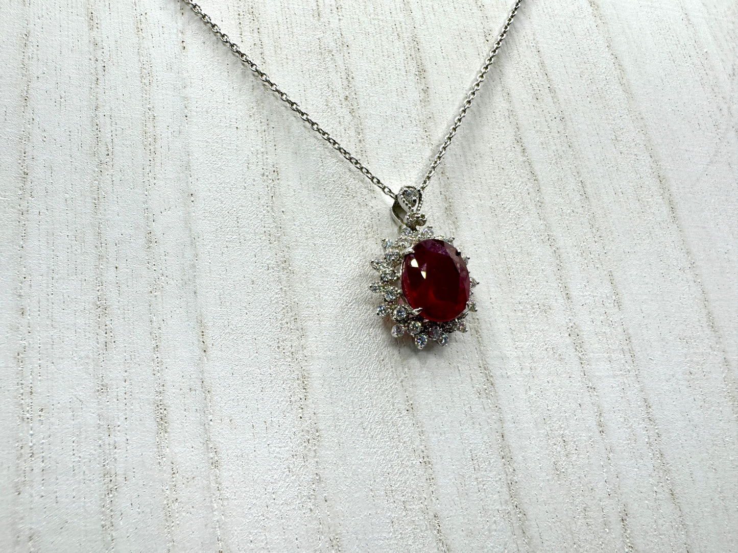 Estate Statement Piece - 14K Ruby Diamond Halo Pendant and Necklace