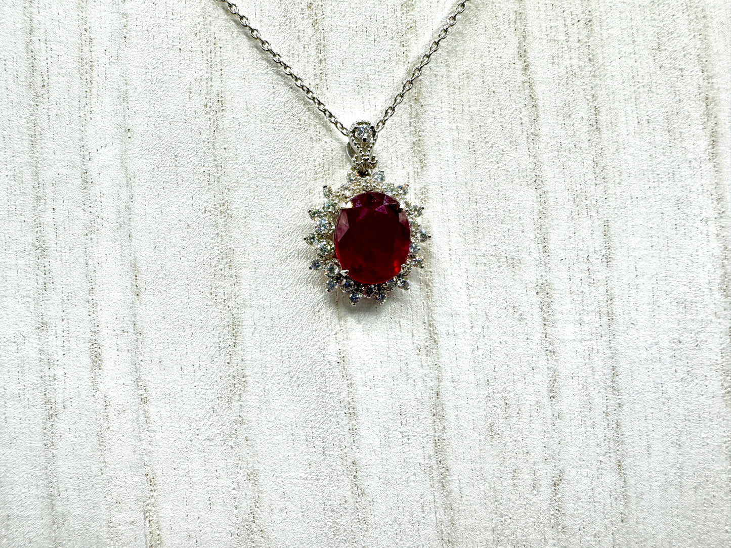Estate Statement Piece - 14K Ruby Diamond Halo Pendant and Necklace