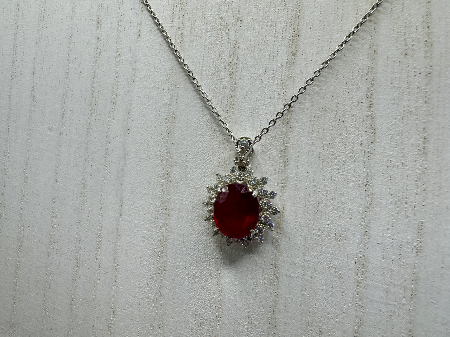 Estate Statement Piece - 14K Ruby Diamond Halo Pendant and Necklace