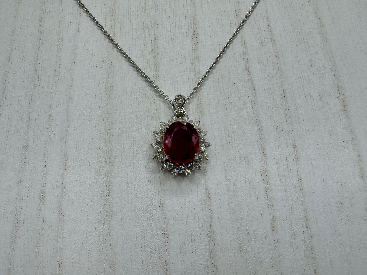 Estate Statement Piece - 14K Ruby Diamond Halo Pendant and Necklace