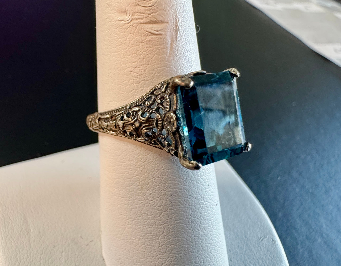 Antique Filigree Blue Topaz Ring