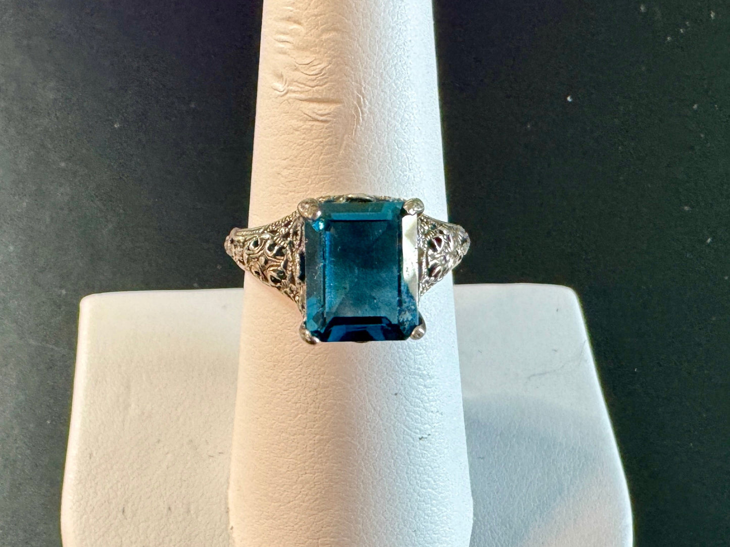 Antique Filigree Blue Topaz Ring