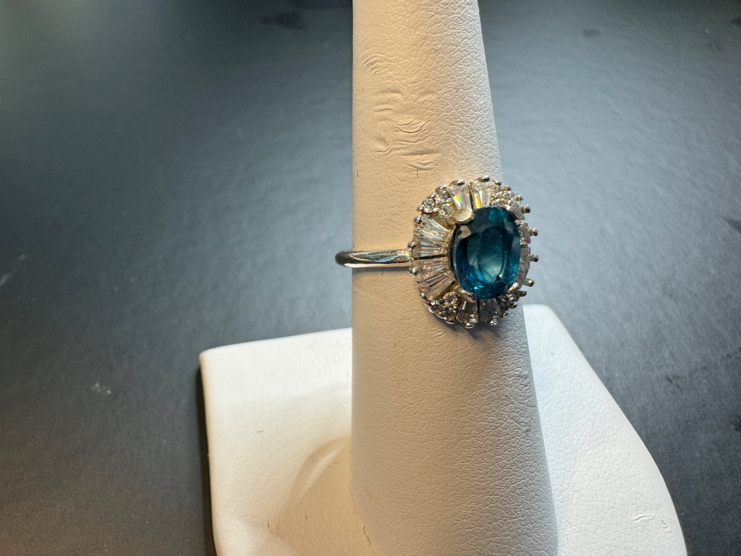 Bright Blue Topaz Ring w/CZ Accents (over 4 total carats!)