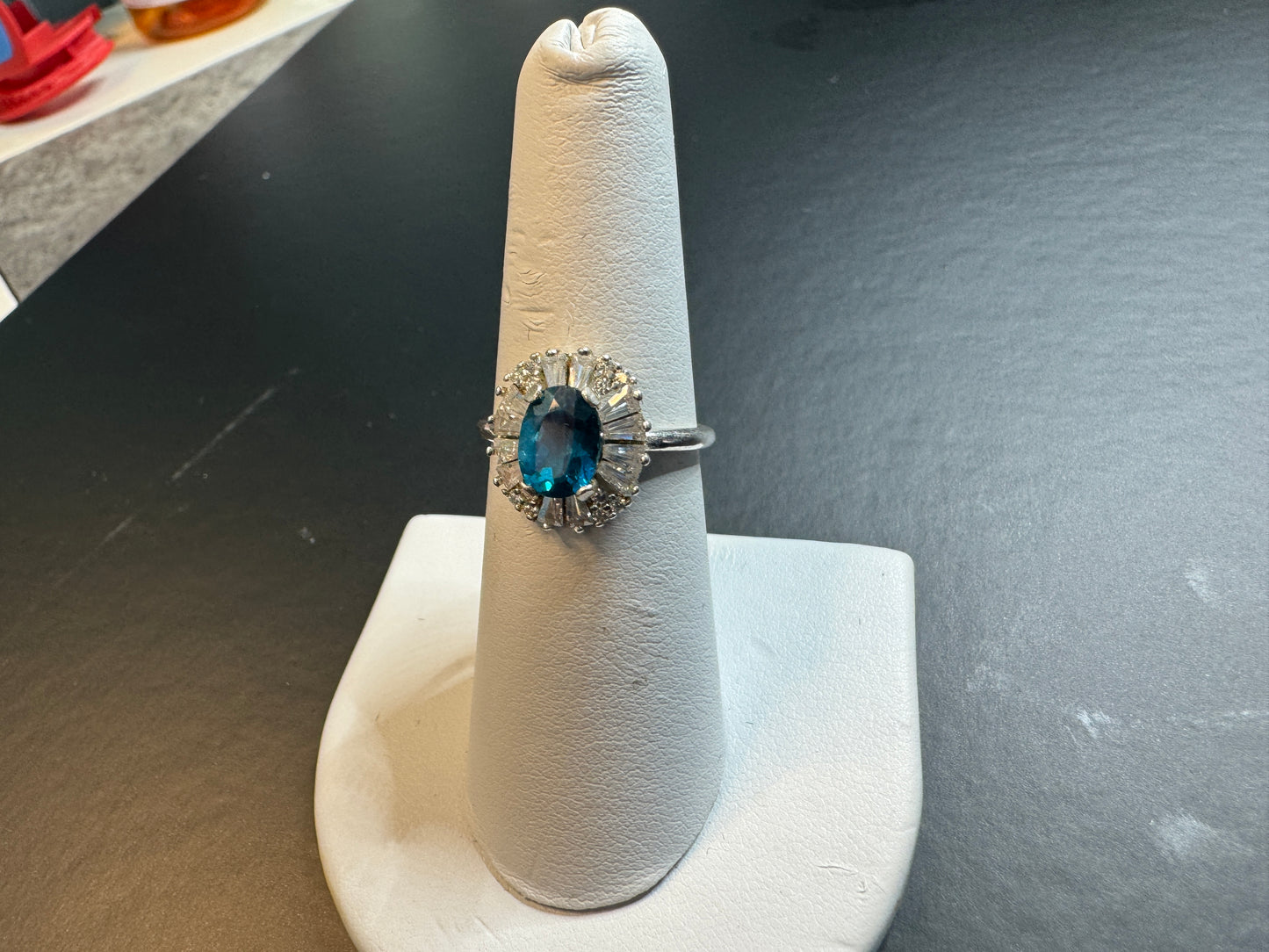 Bright Blue Topaz Ring w/CZ Accents (over 4 total carats!)