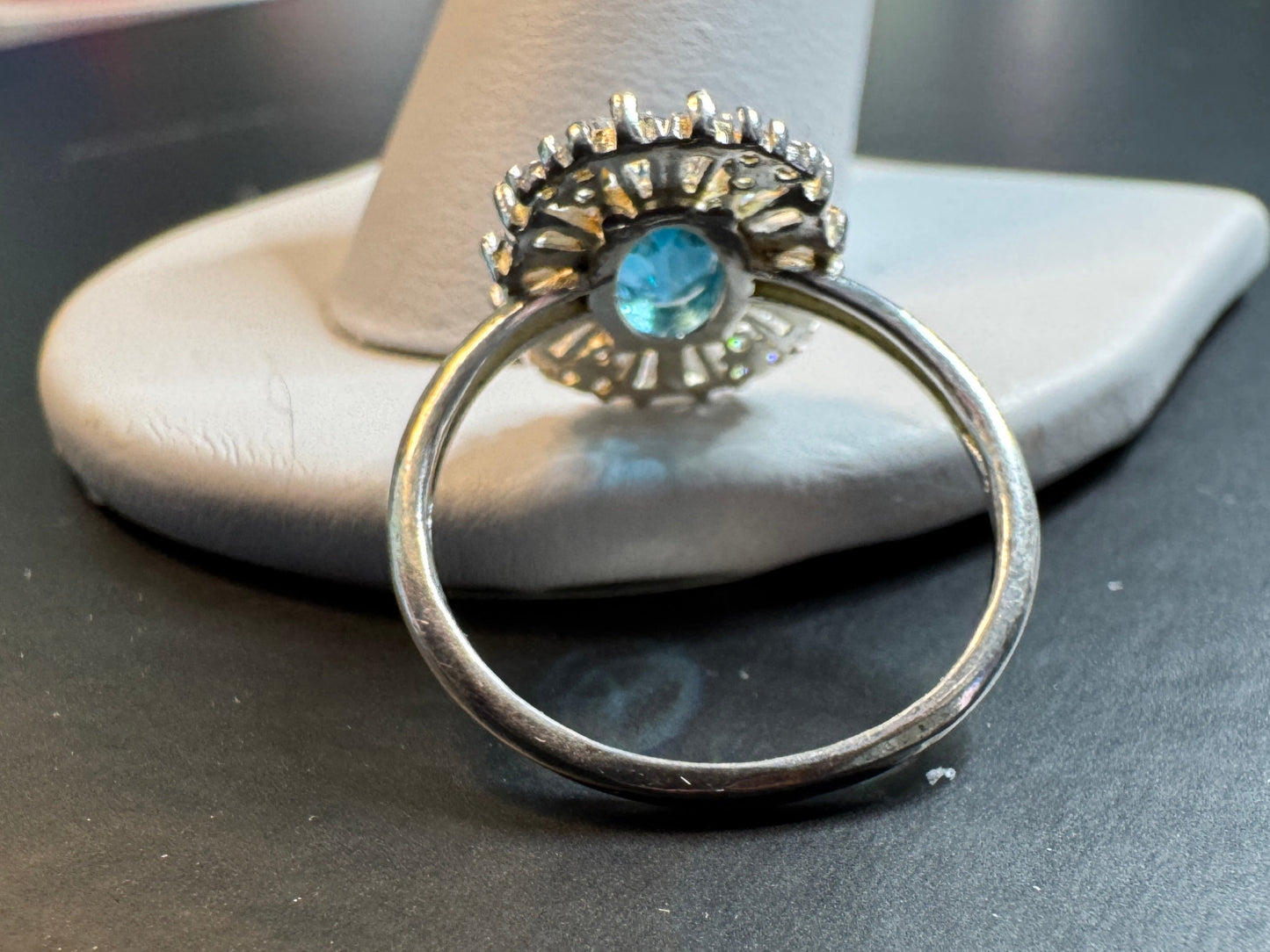 Bright Blue Topaz Ring w/CZ Accents (over 4 total carats!)