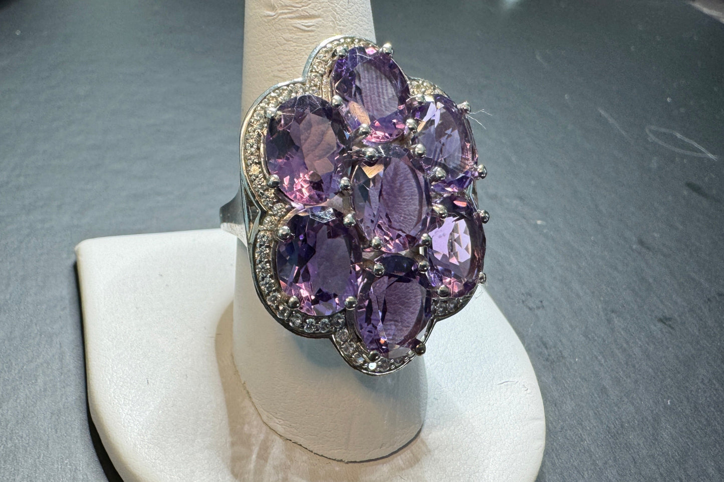 Bold 7 Amethyst Halo Ring