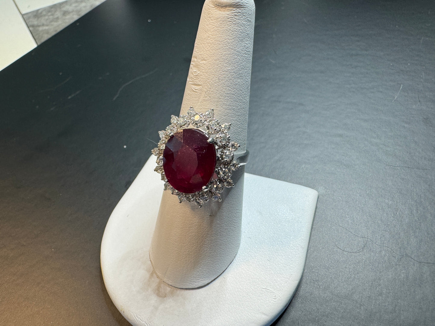 Gorgeous Estate Statement Piece - 14K Ruby Diamond Halo Ring