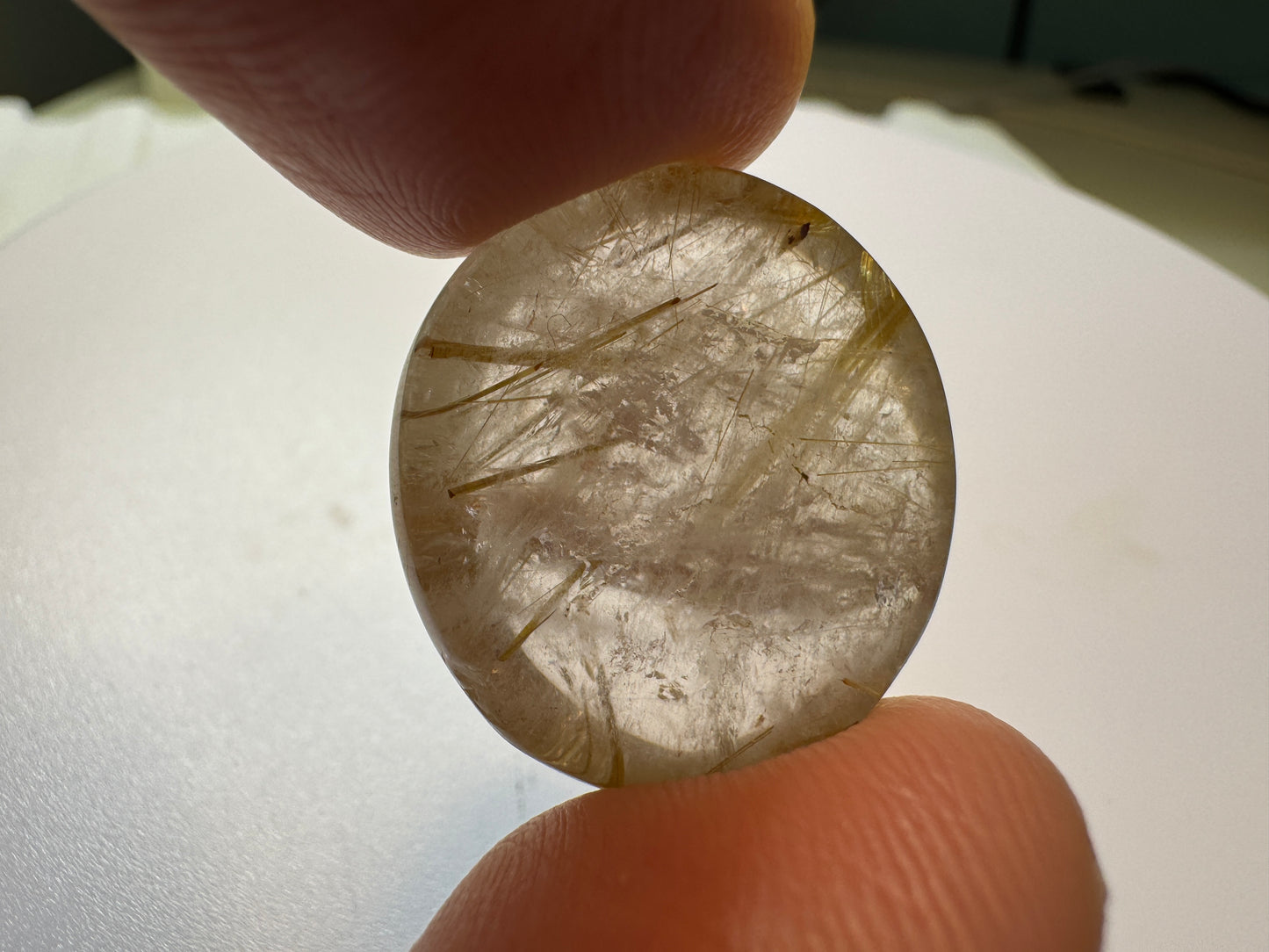 Golden Rutilated Quartz Oval Cabochon Cut Gemstone - (22x25 mm, Over 38 Carats!)
