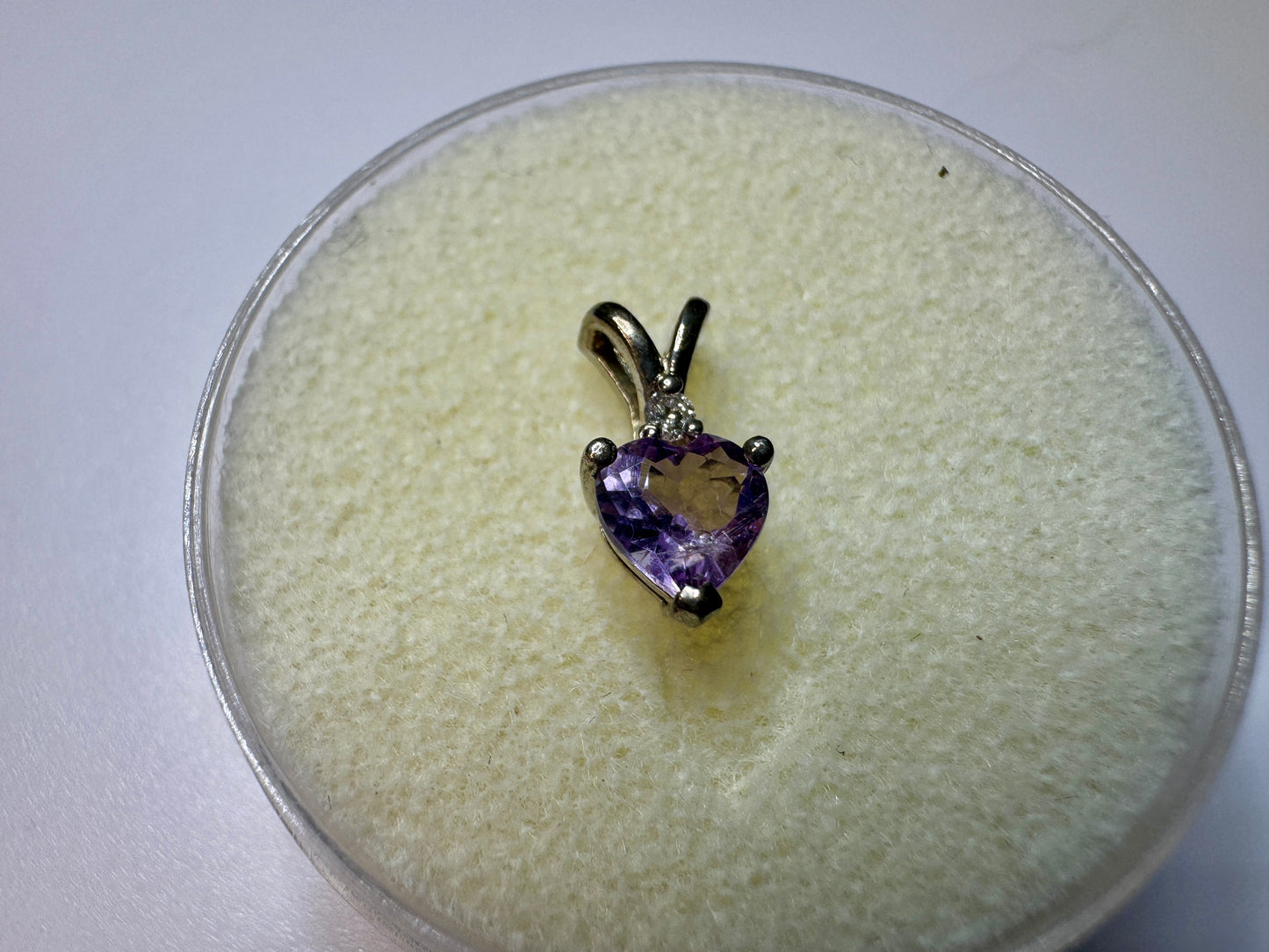 Heart Shaped Amethyst Pendant with Diamond Accent in Sterling Silver