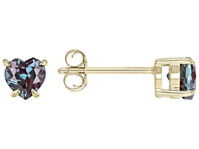 Stunning Heart Shape Lab Alexandrite Gold Earrings