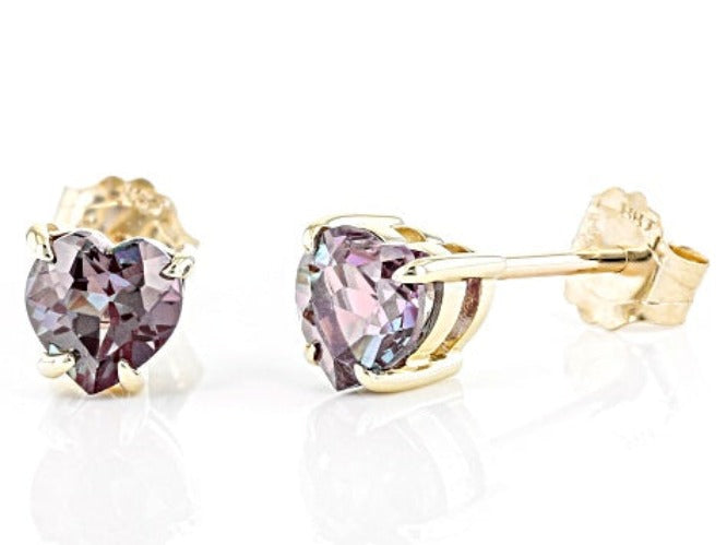 Stunning Heart Shape Lab Alexandrite Gold Earrings