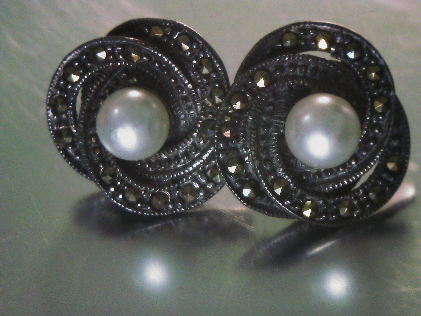 Vintage Estate Pearl Earrings set in Antiqued Sterling Silver