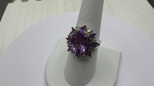 Bodaceous Amethyst and Zircon Flower Ring