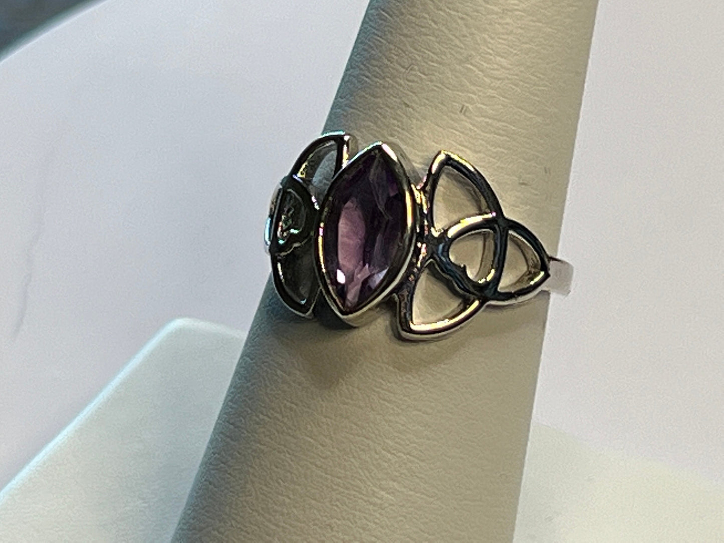 Glowing Amethyst Sterling Silver Ring in a Heart Stylized Setting
