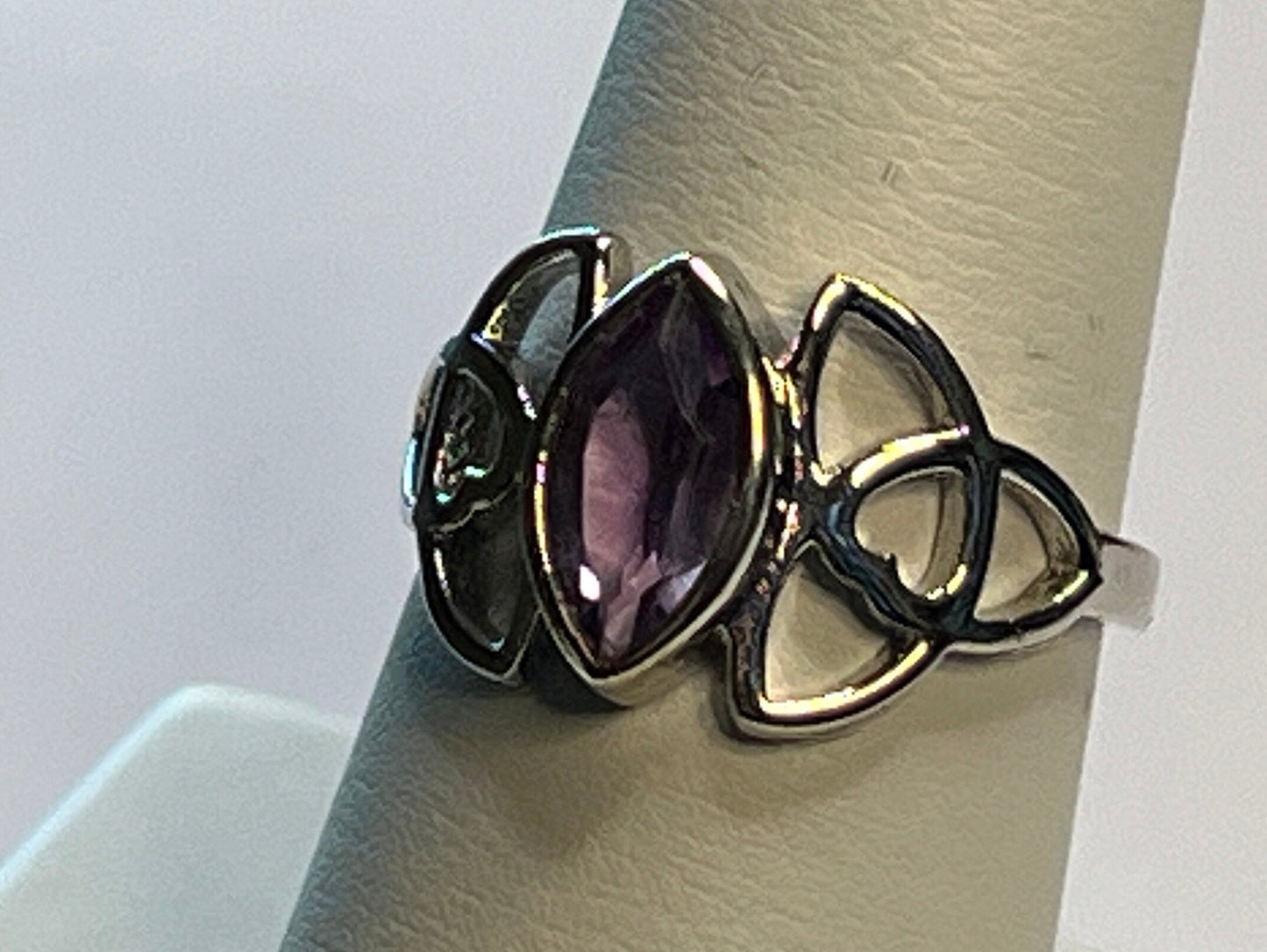 Glowing Amethyst Sterling Silver Ring in a Heart Stylized Setting