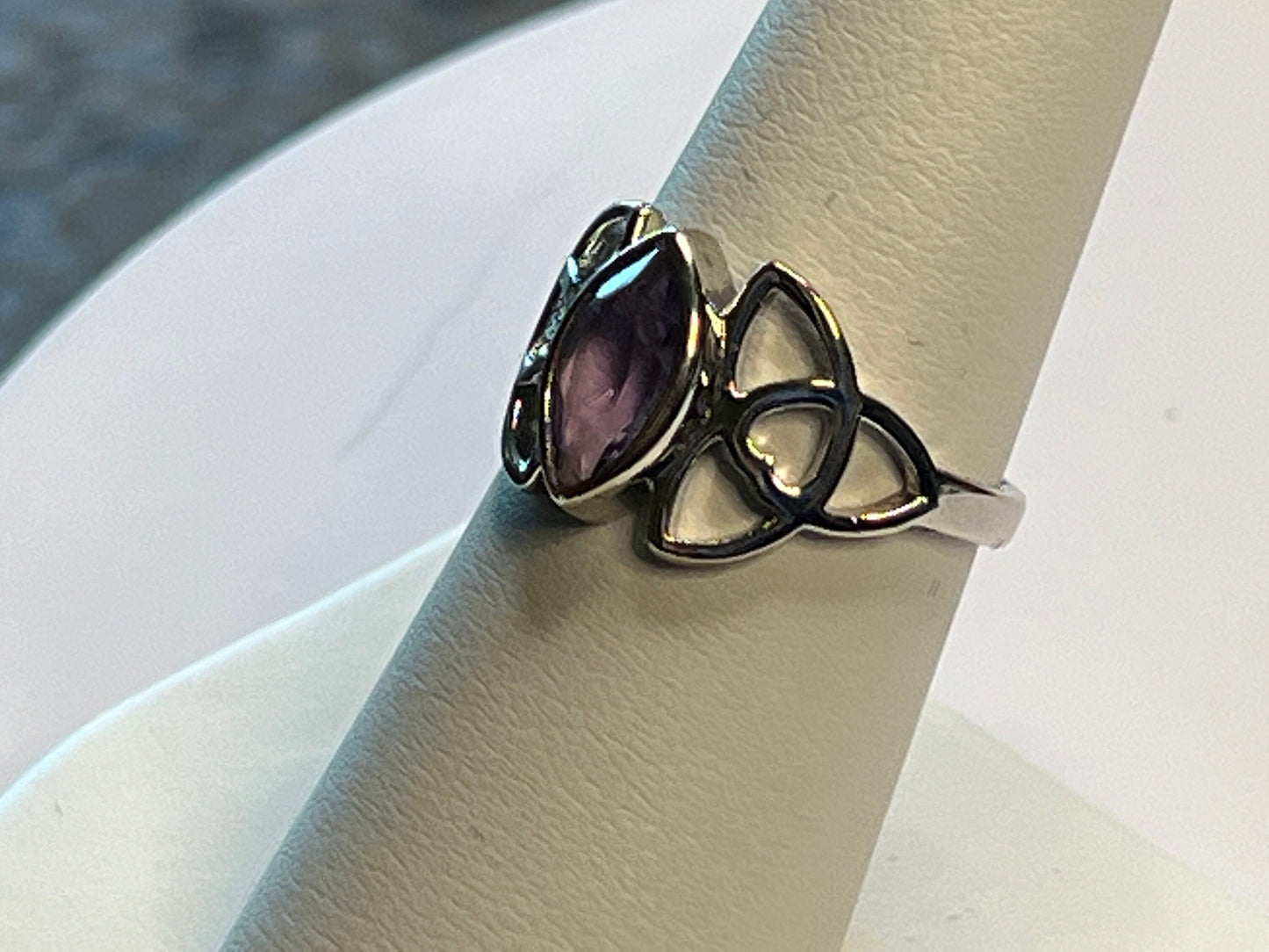 Glowing Amethyst Sterling Silver Ring in a Heart Stylized Setting