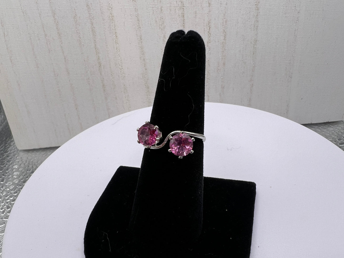 Dainty and Fun 2 Stone Pink Topaz Ring (Size 5)
