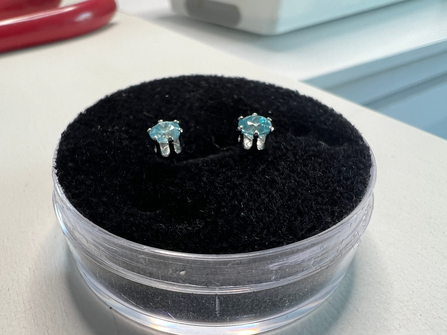Beautiful Blue Zircon Earrings (4mm / 0.75 tcw) w/6 Prong Sterling Silver Settings