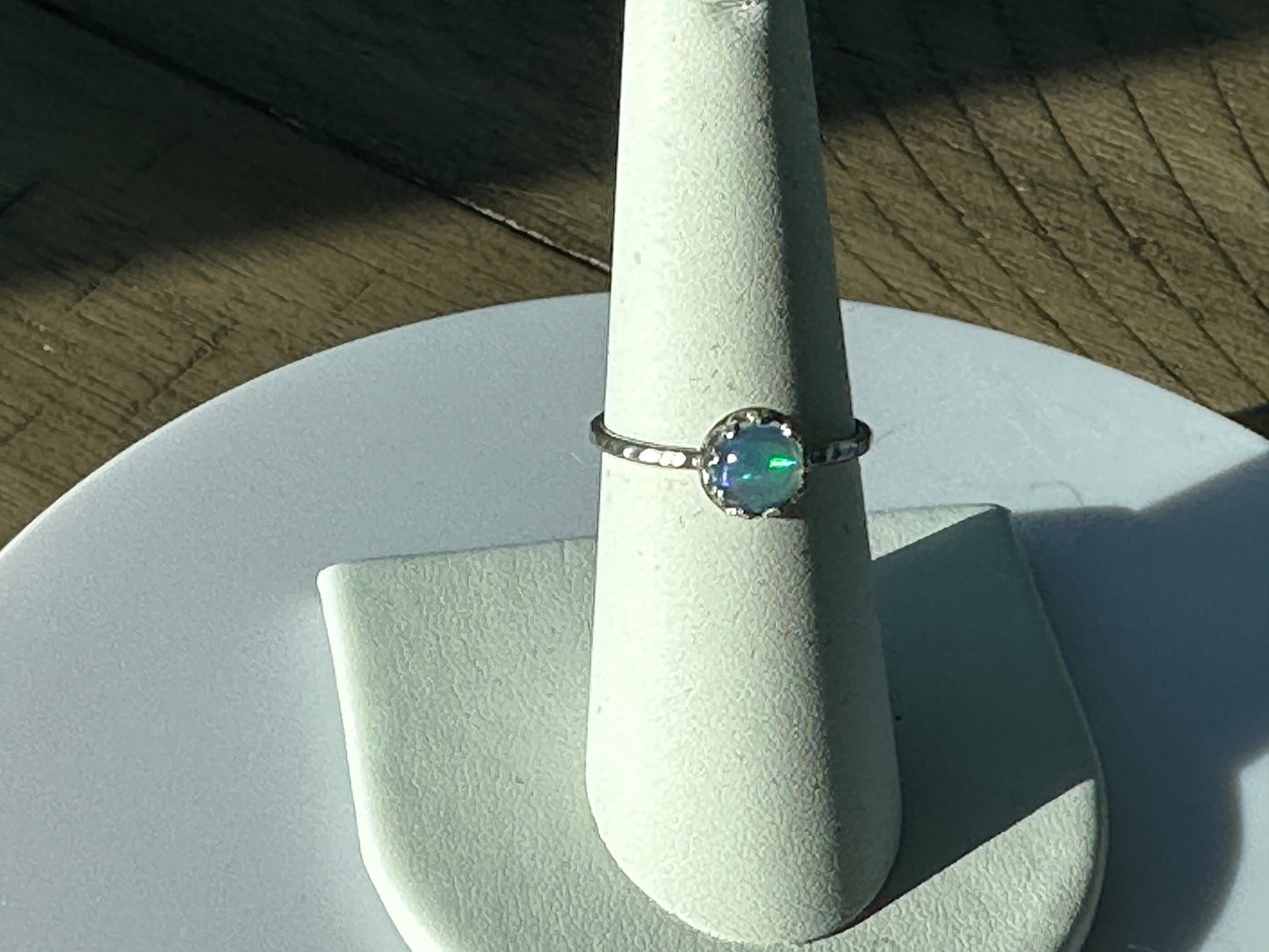 Unique Opal Ring in Antiqued Sterling Silver (Sz 7)