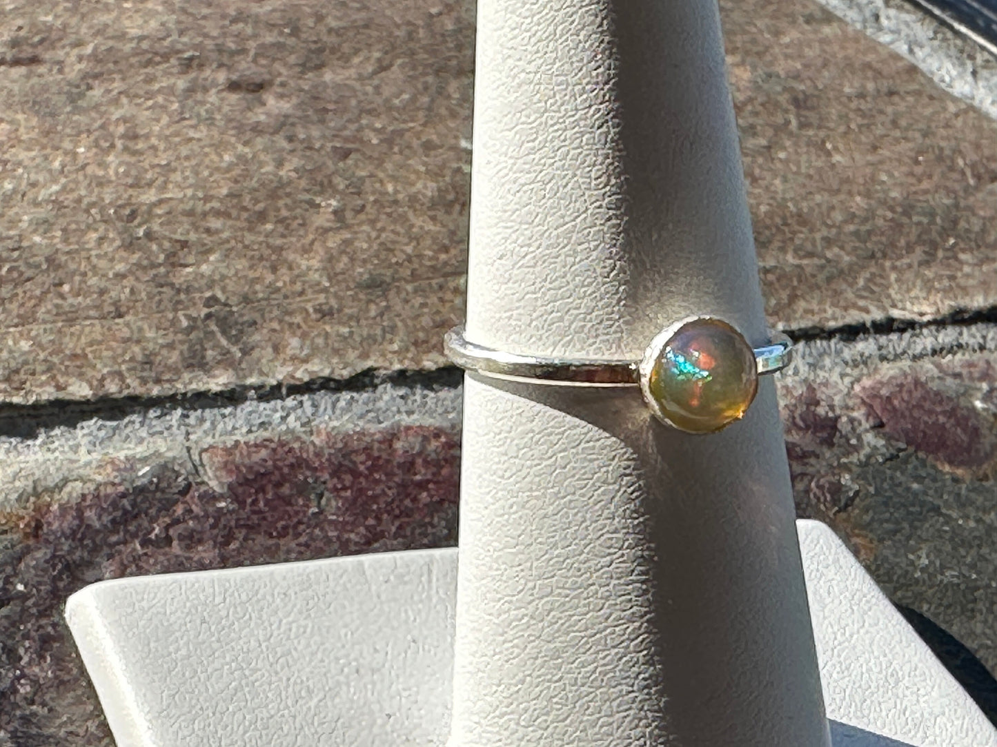 Opal Ring with Beautiful Color Play (Size 7)