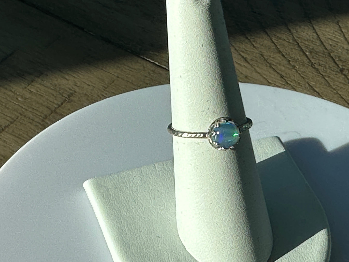 Unique Opal Ring in Antiqued Sterling Silver (Sz 7)