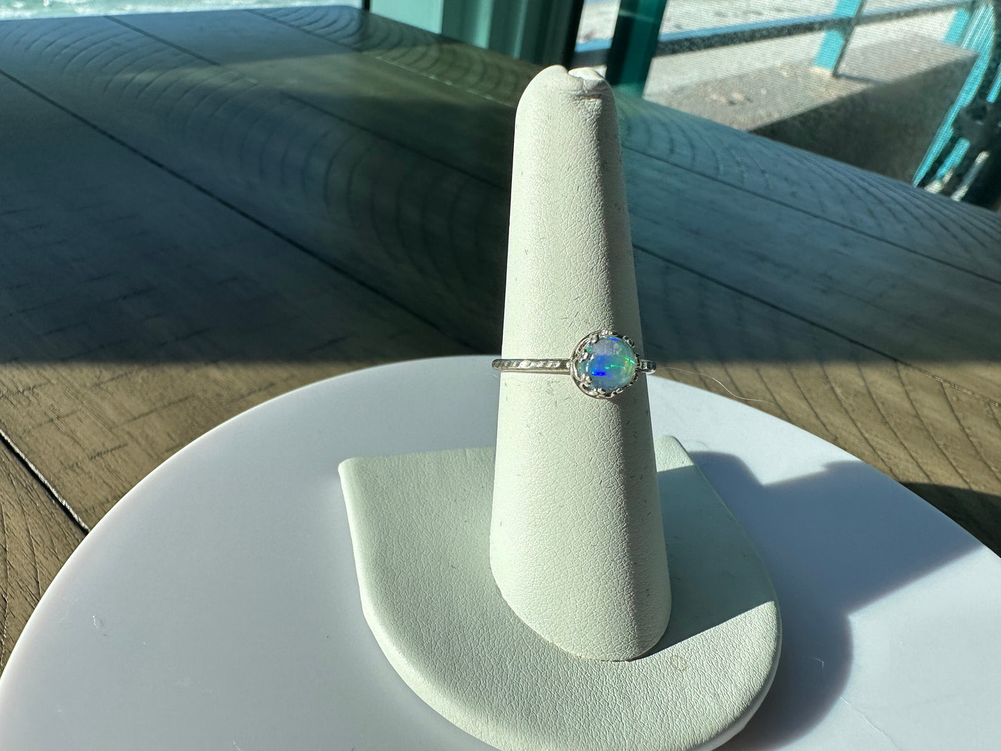 Unique Opal Ring in Antiqued Sterling Silver (Sz 7)