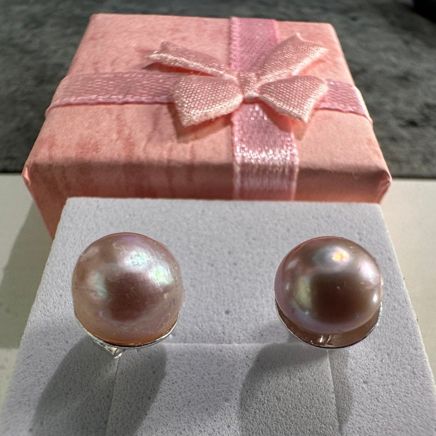 Pink Pearl Earrings Stud Earrings (8mm Pink Pearls) set in Sterling Silver
