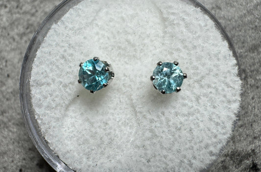 Natural Sparkling Blue Zircon Earrings