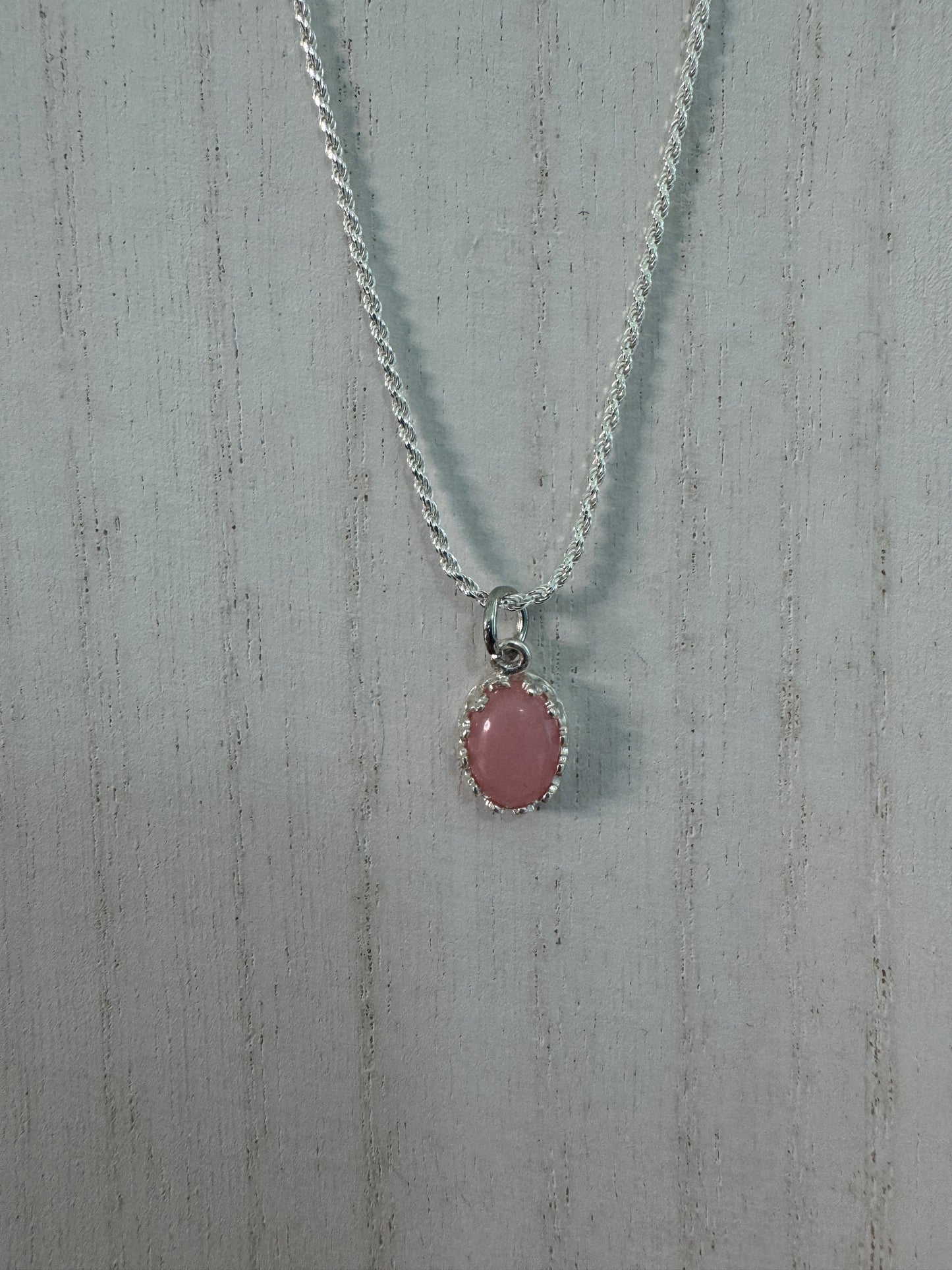 Pink Opal Pendant and Sterling Silver Rope Chain