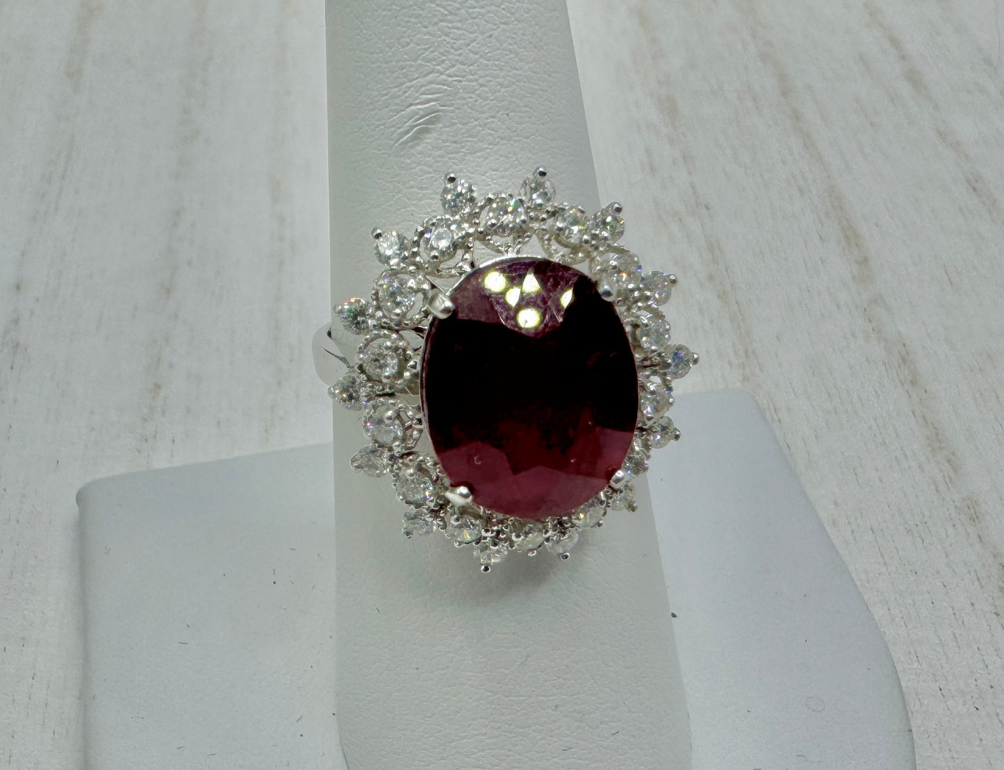 Gorgeous Estate Statement Piece - 14K Ruby Diamond Halo Ring