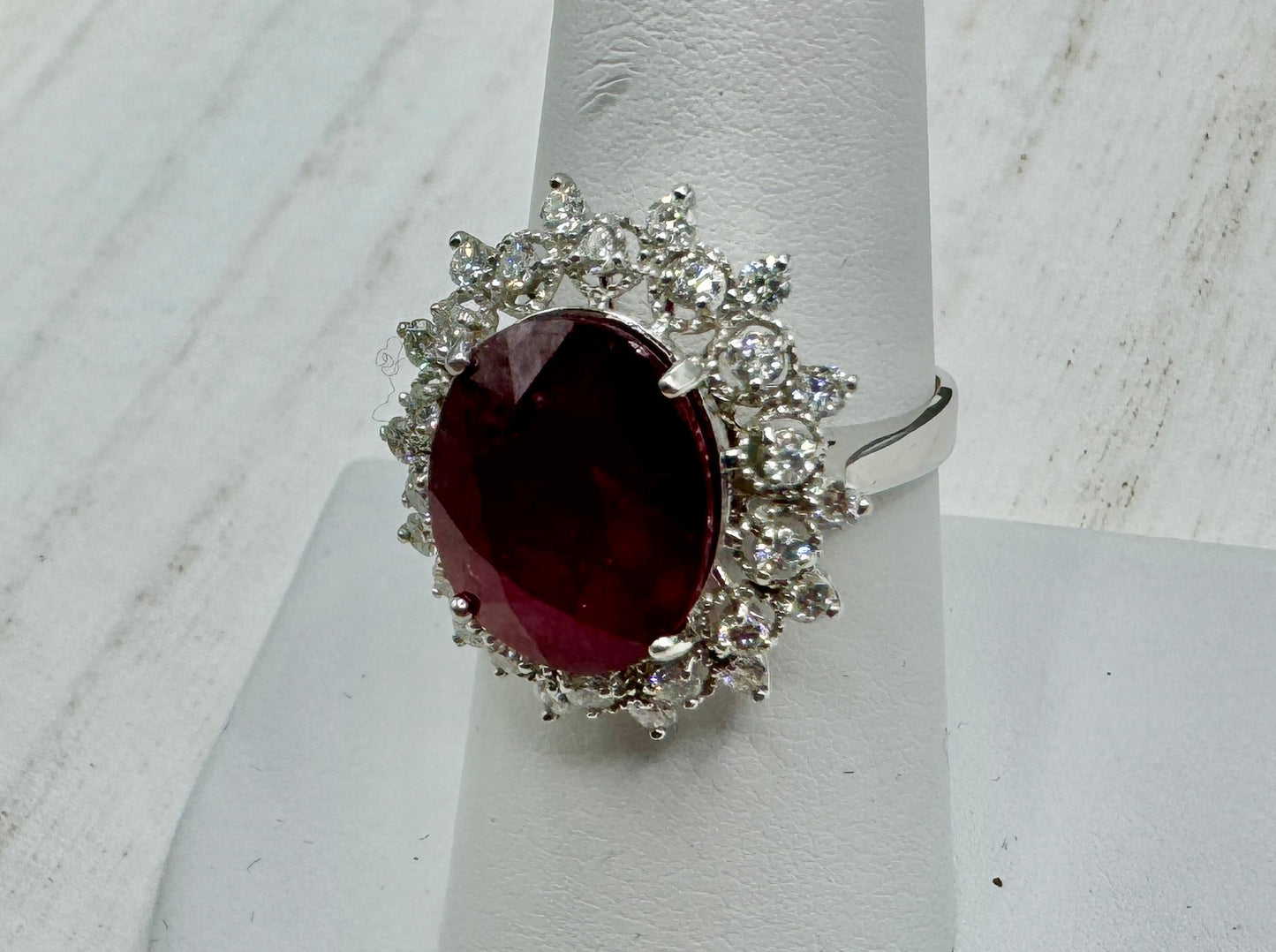 Gorgeous Estate Statement Piece - 14K Ruby Diamond Halo Ring