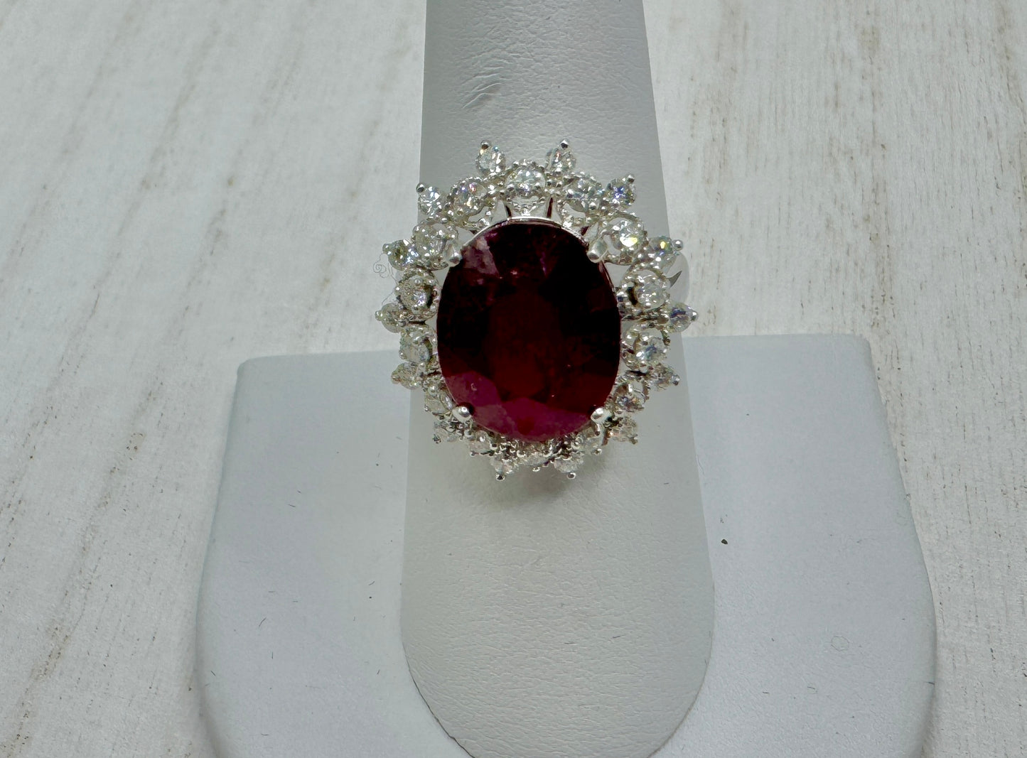 Gorgeous Estate Statement Piece - 14K Ruby Diamond Halo Ring