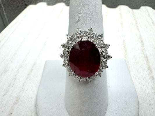 Gorgeous Estate Statement Piece - 14K Ruby Diamond Halo Ring