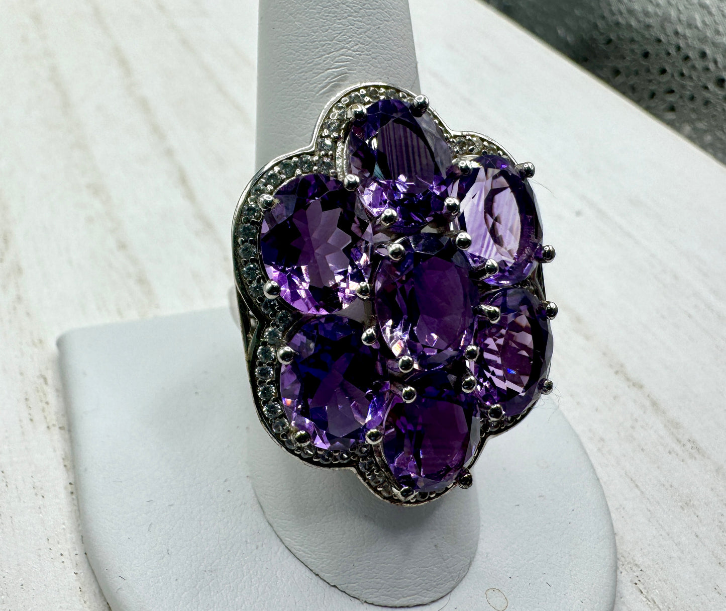 Bold Multi-Amethyst Halo Ring