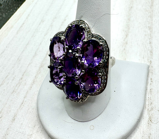 Bold Multi-Amethyst Halo Ring