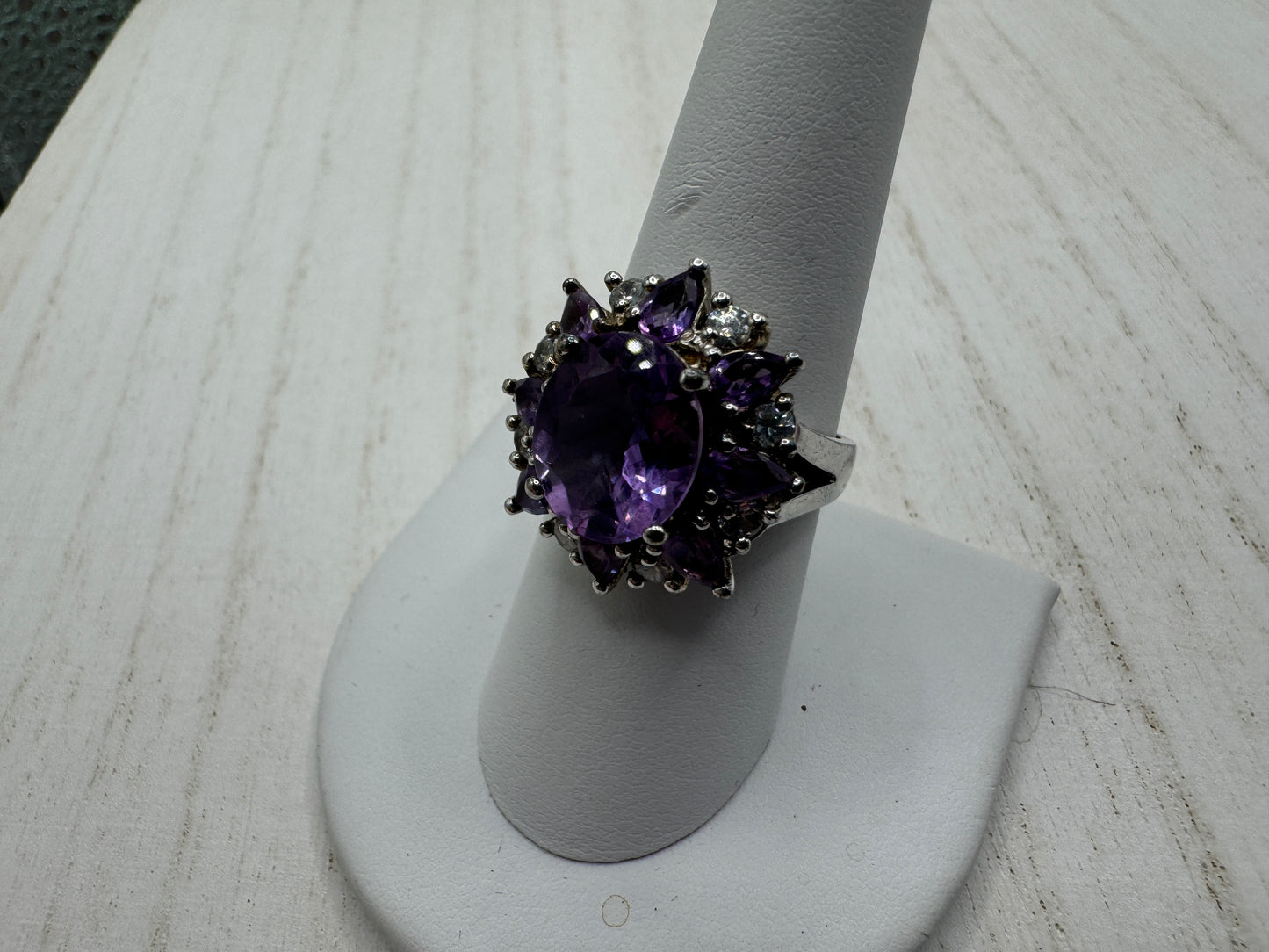 Bodaceous Amethyst and Zircon Flower Ring