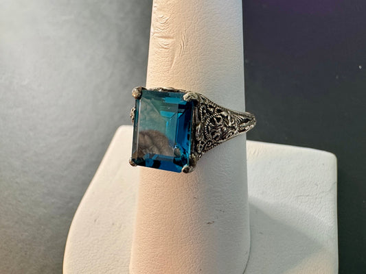 Antique Filigree Blue Topaz Ring