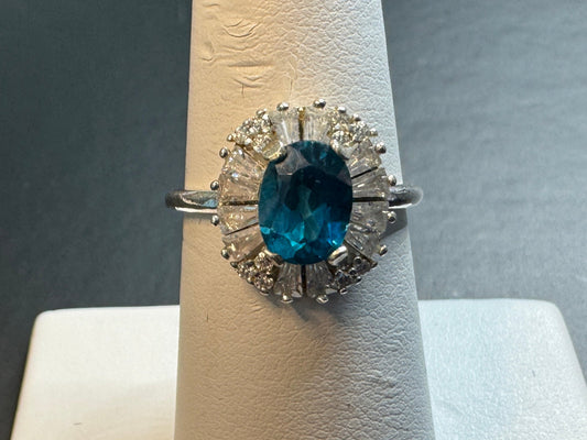 Bright Blue Topaz Ring w/CZ Accents (over 4 total carats!)