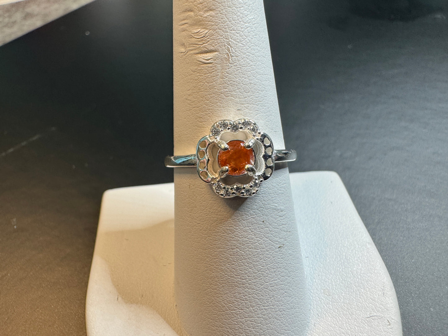 Ultra Rare Clinohumite Gemstone Ring w/CZ Accents