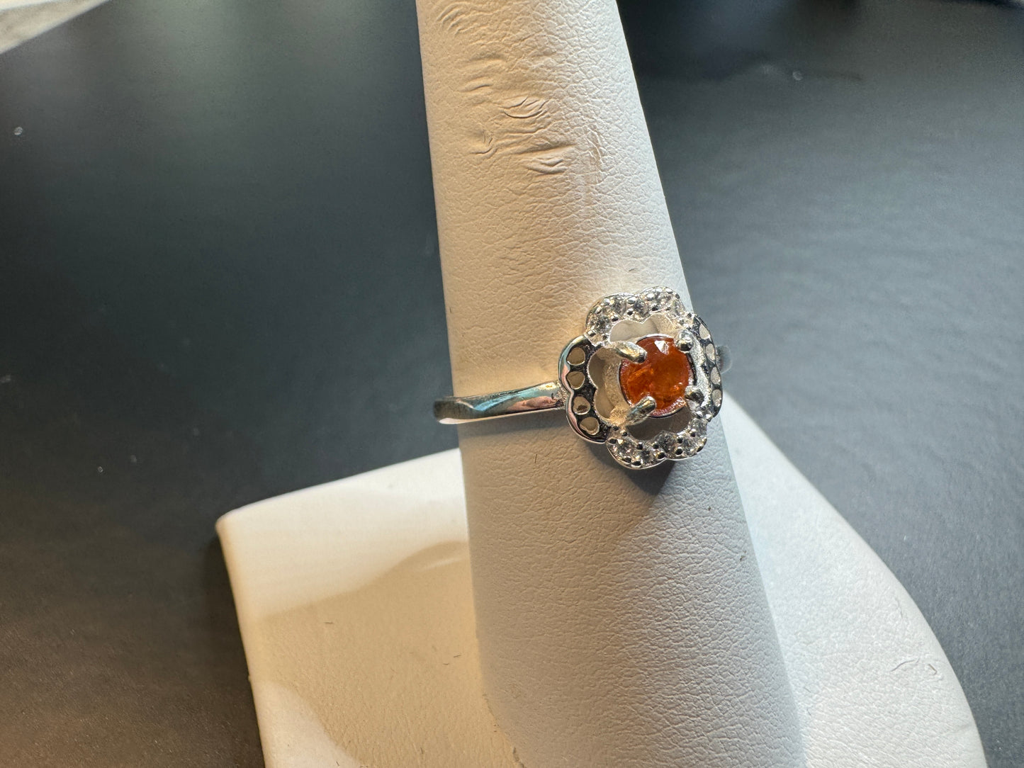 Ultra Rare Clinohumite Gemstone Ring w/CZ Accents