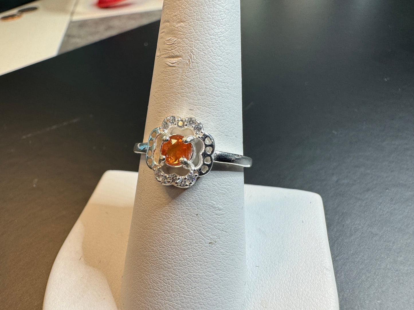 Ultra Rare Clinohumite Gemstone Ring w/CZ Accents