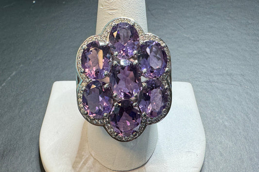 Bold 7 Amethyst Halo Ring