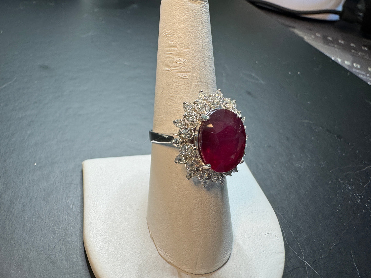 Gorgeous Estate Statement Piece - 14K Ruby Diamond Halo Ring