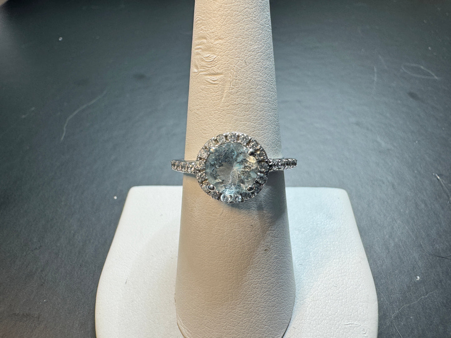 Estate Aquamarine Halo Ring in 14K White Gold