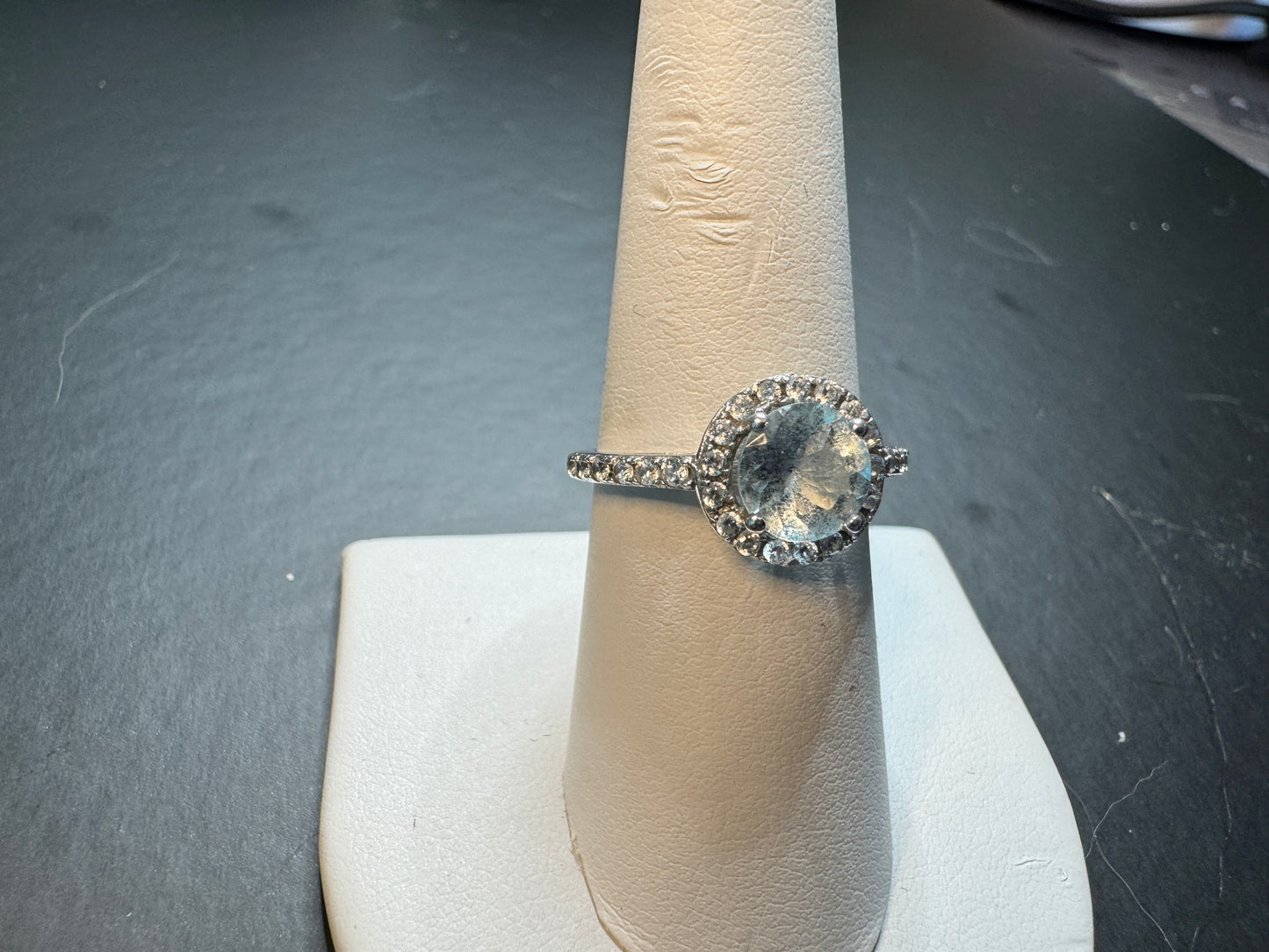 Estate Aquamarine Halo Ring in 14K White Gold