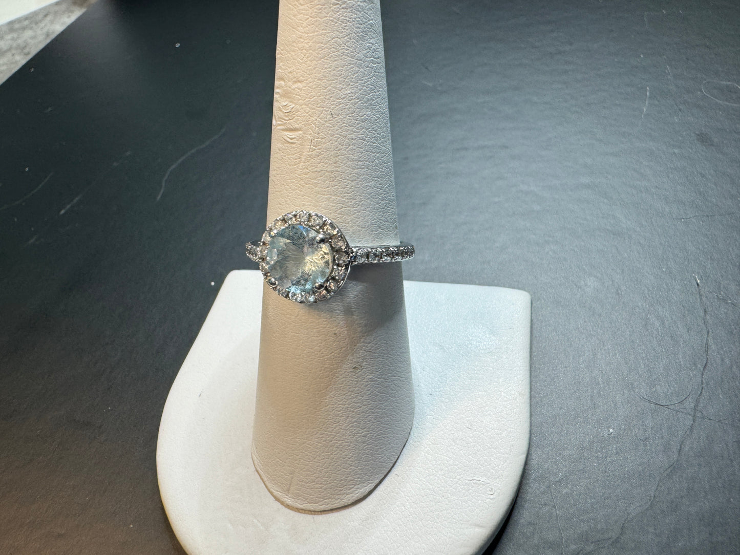 Estate Aquamarine Halo Ring in 14K White Gold