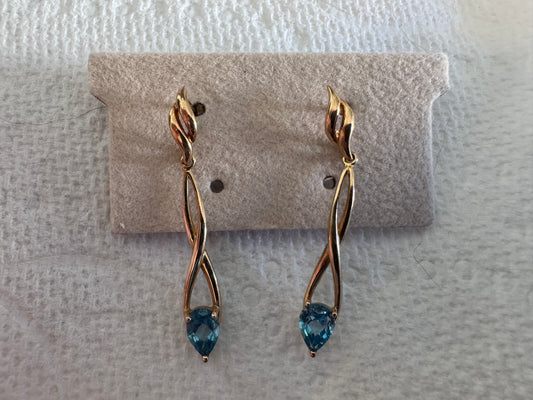 Estate 14k Gold Fashion Dangle Aquamarine Pear Earrings