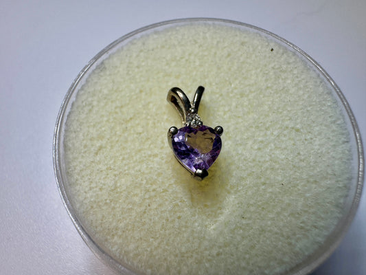 Heart Shaped Amethyst Pendant with Diamond Accent in Sterling Silver