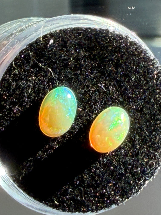 Natural Ethiopian Honey Opal Pair 1.30ct • Oval Cabochons 8x6mm • Bright Fire